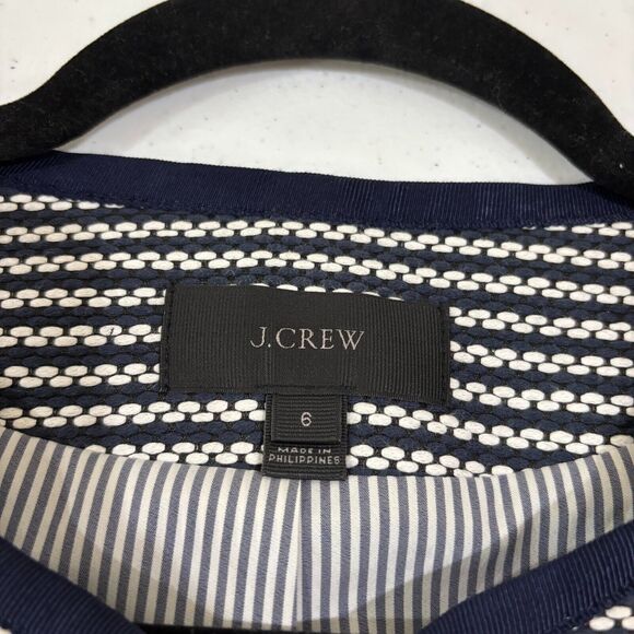 J Crew Striped Knit Jacket Women 6 Navy White Lady Cropped Zip Preppy Nautical - Picture 10 of 12